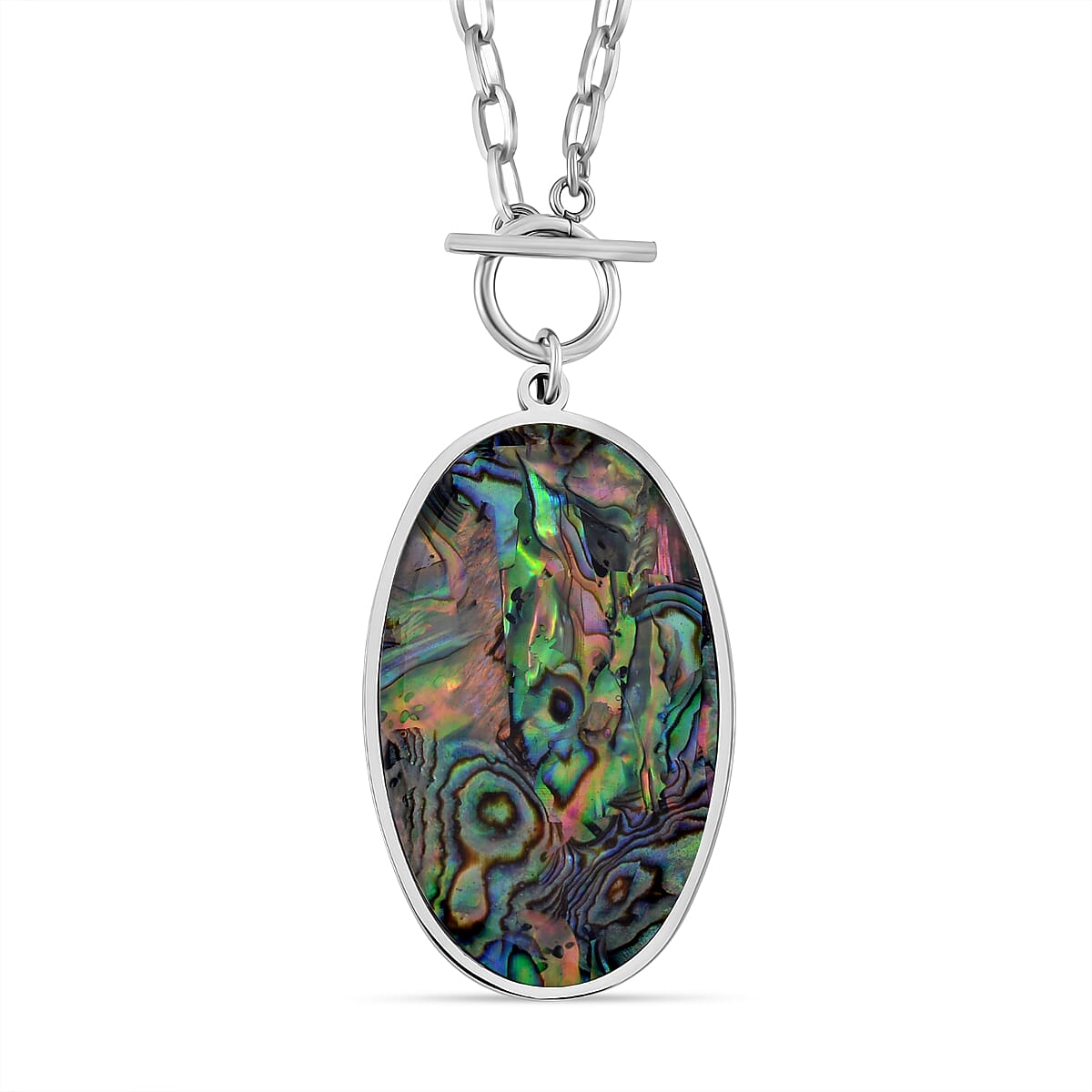 Oval Shape Abalone Shell Necklace (Size - 24) with T-Bar Clasp 7669909 0