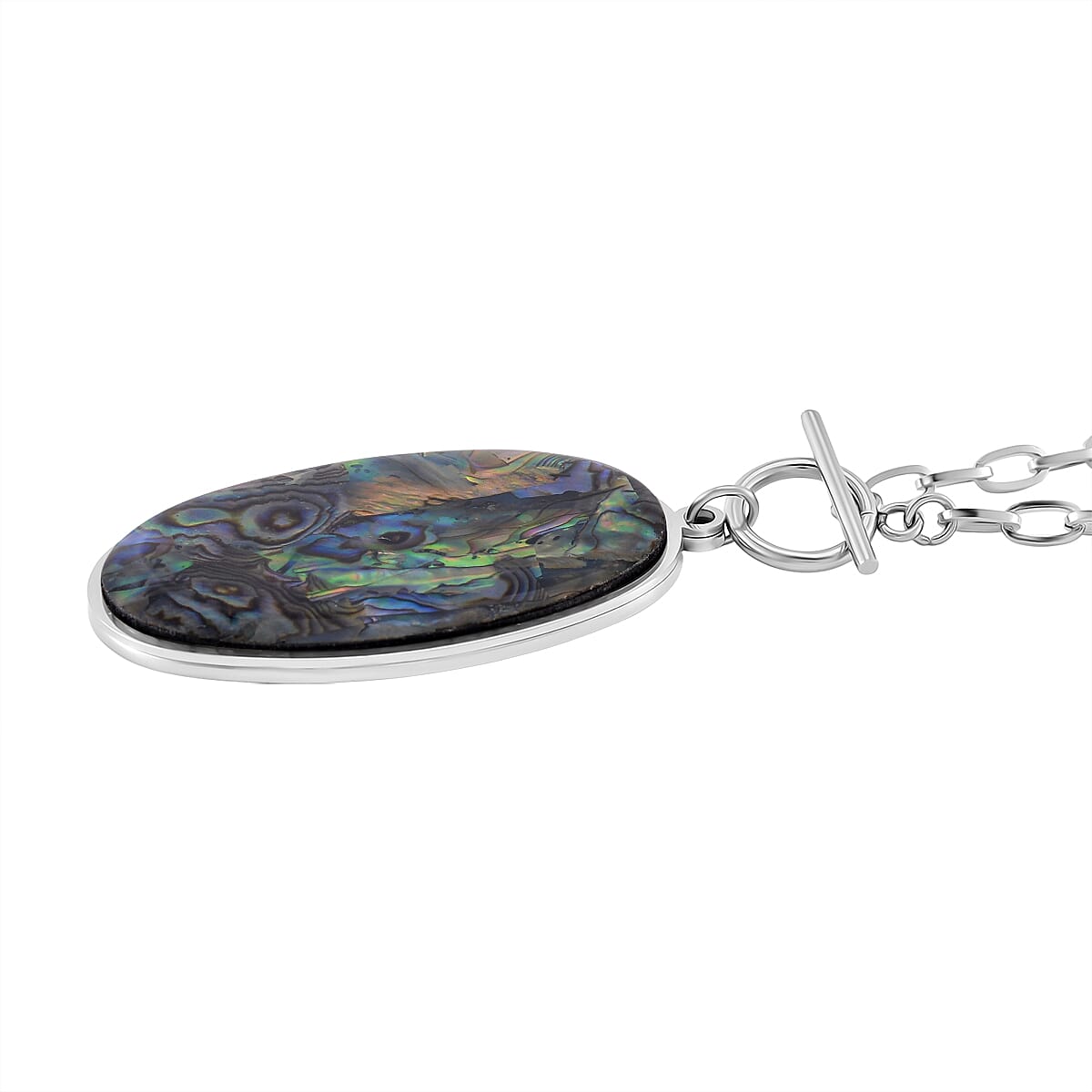 Oval Shape Abalone Shell Necklace (Size - 24) with T-Bar Clasp 7669909 3