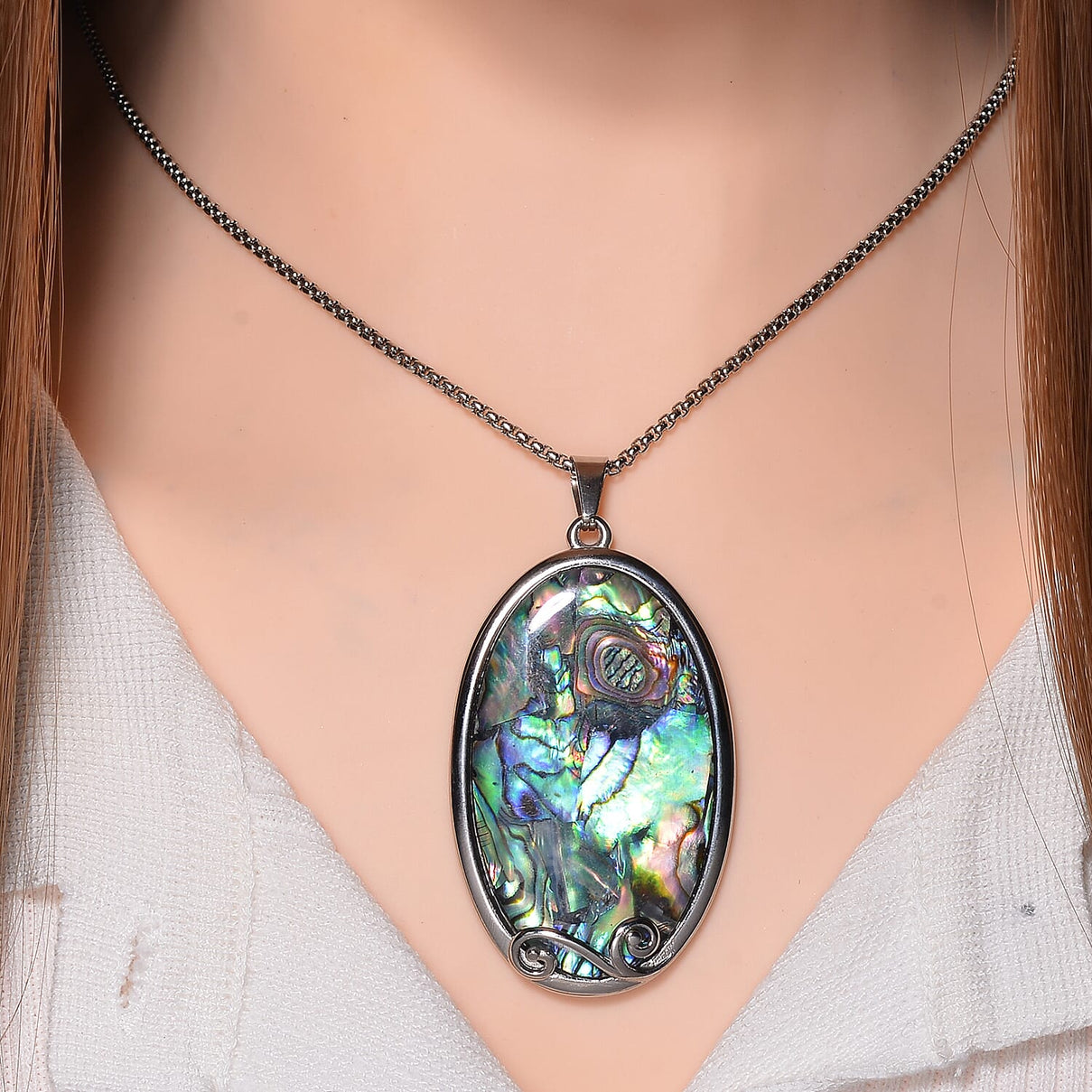 Designer Closeout - Abalone Shell Oval Shape Necklace (Size - 24 - 4) 7670035 1