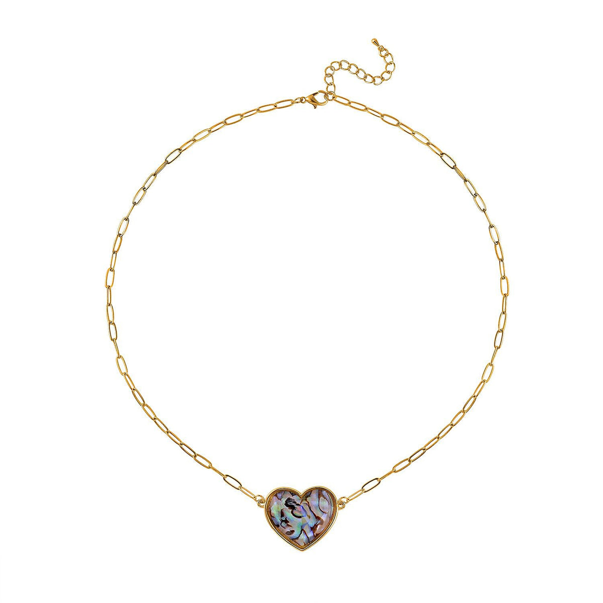 Designer Inspired Paper Clip Link Abalone Shell Heart Necklace (Size - 20 with 2 inch Extender) 7548880 0