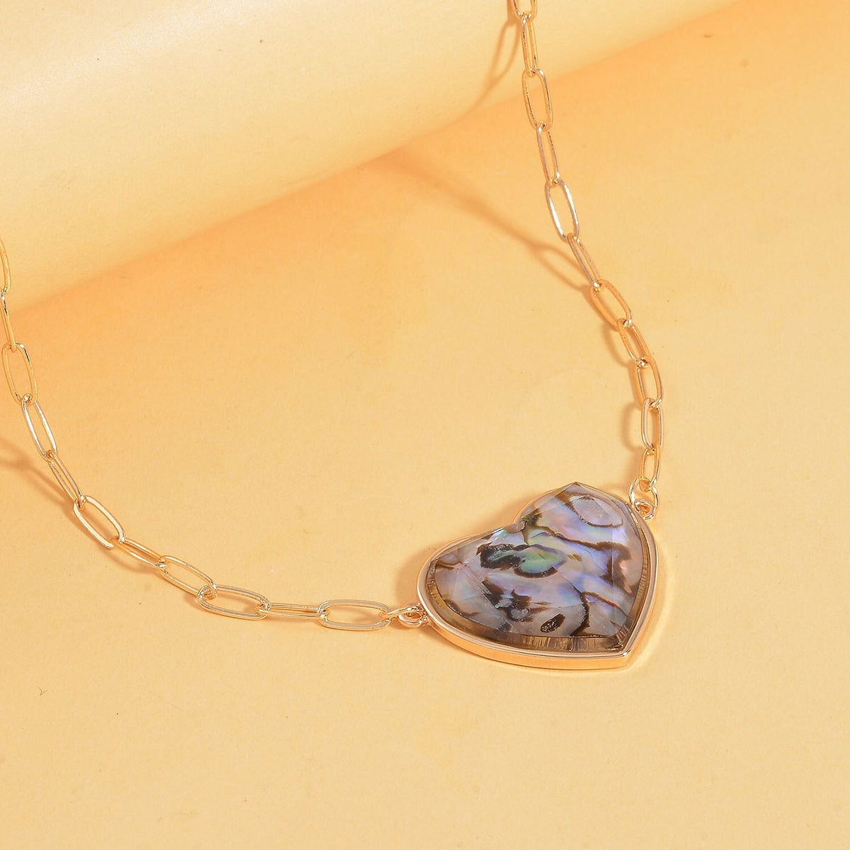 Designer Inspired Paper Clip Link Abalone Shell Heart Necklace (Size - 20 with 2 inch Extender) 7548880 1