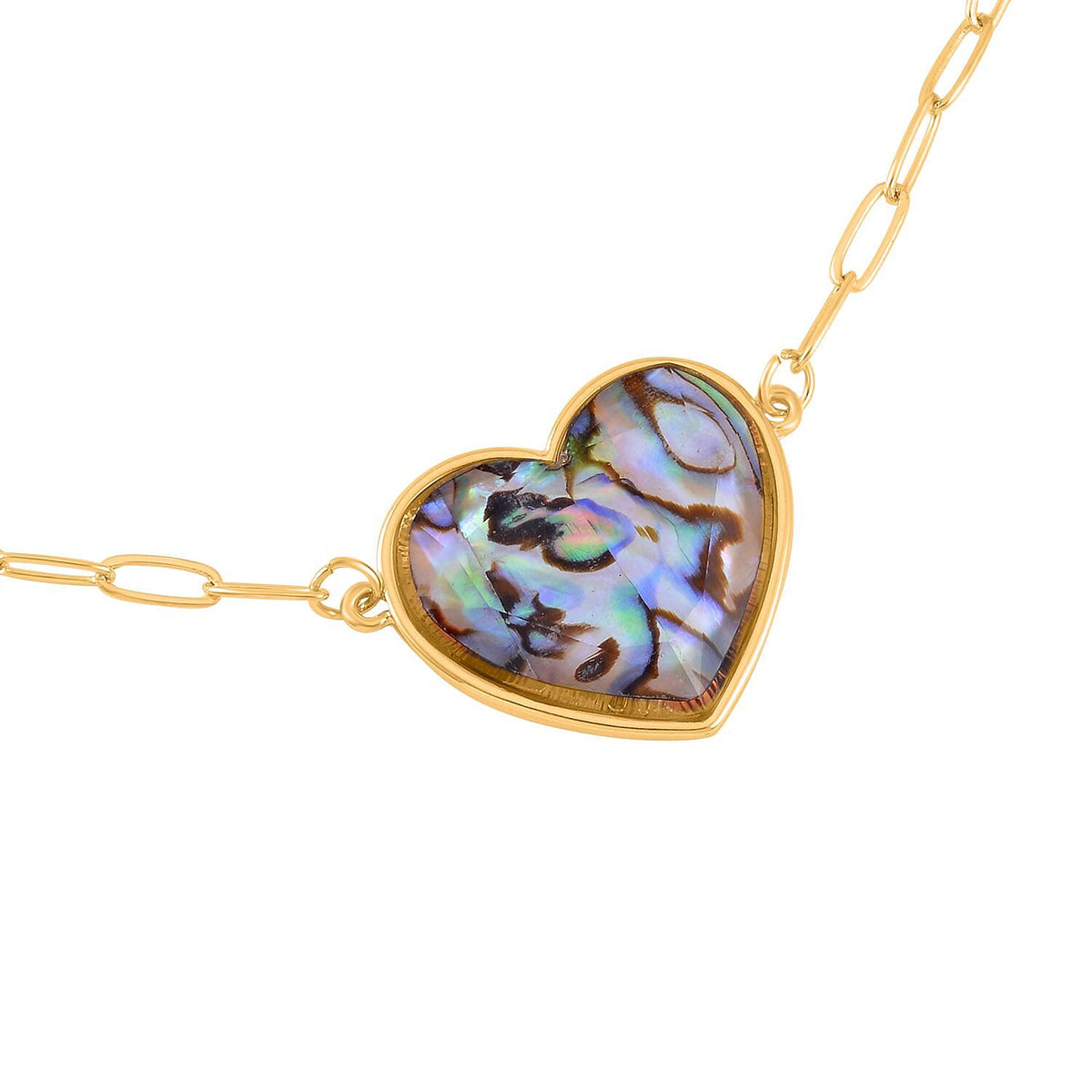 Designer Inspired Paper Clip Link Abalone Shell Heart Necklace (Size - 20 with 2 inch Extender) 7548880 2