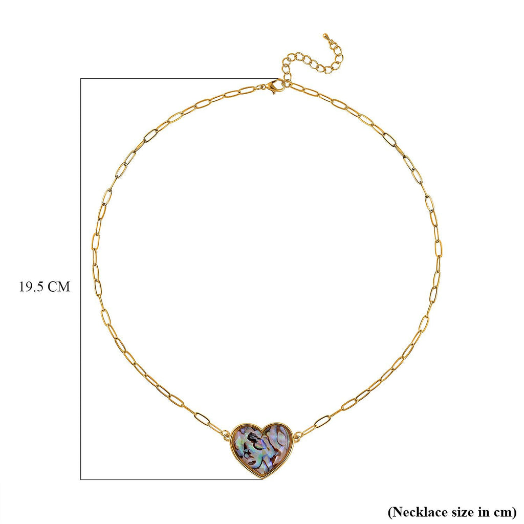 Designer Inspired Paper Clip Link Abalone Shell Heart Necklace (Size - 20 with 2 inch Extender)