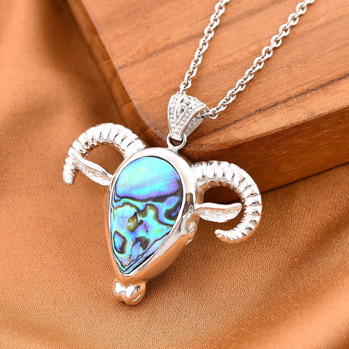 Abalone Shell Ram Head Pendant in Sterling Silver 6.00 Ct, Silver Wt. 9.65 GM 7656887 2