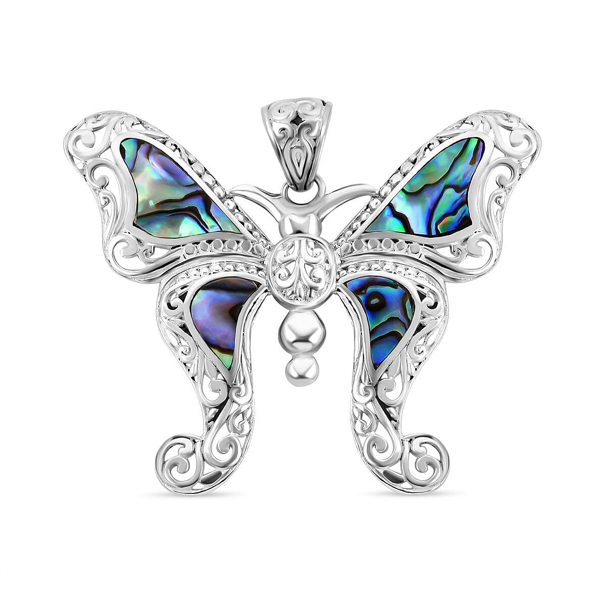 Royal Bali Collection - Abalone Shell Butterfly Pendant in Sterling Silver, Silver Wt. 8.00 Gms 7239299 0