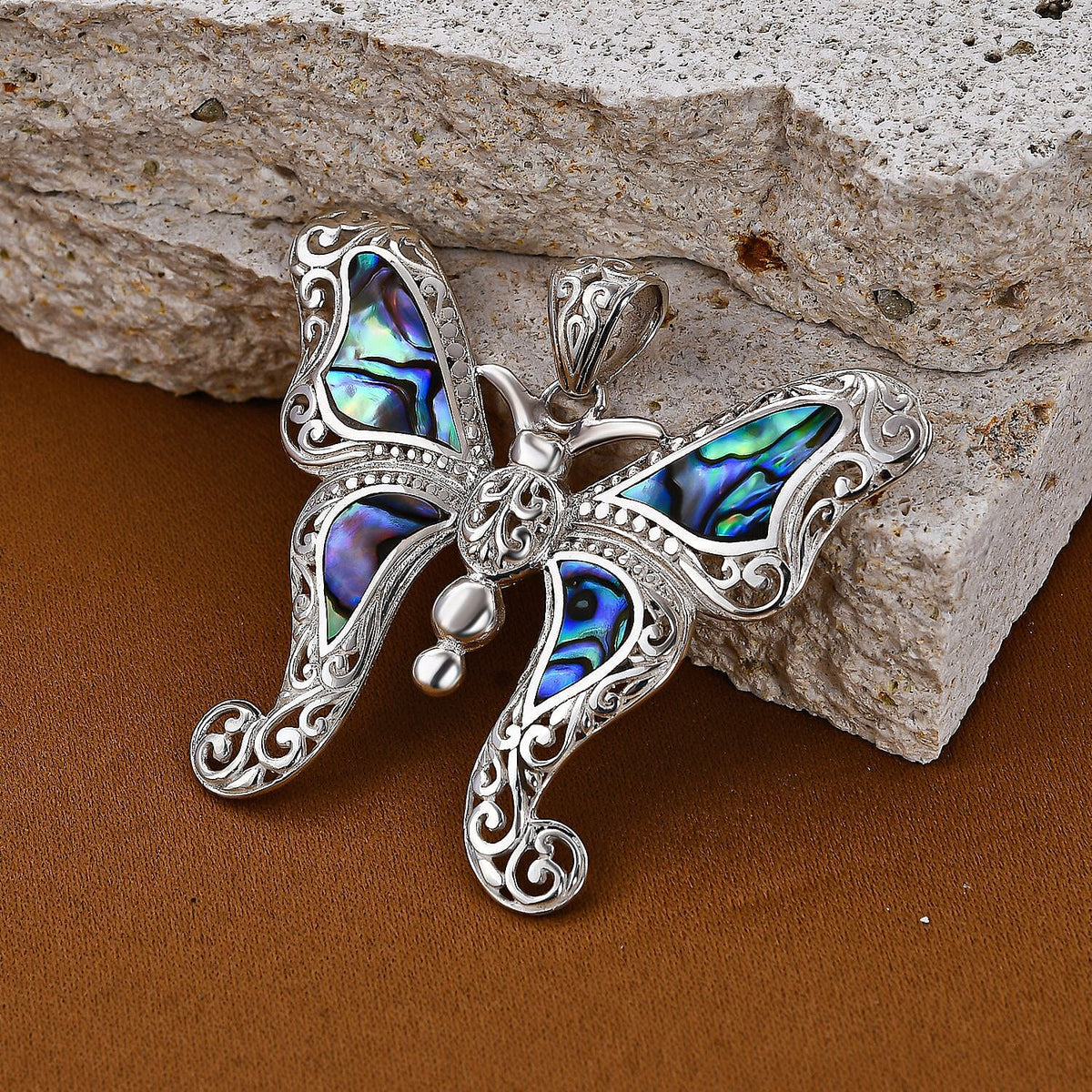 Royal Bali Collection - Abalone Shell Butterfly Pendant in Sterling Silver, Silver Wt. 8.00 Gms 7239299 3