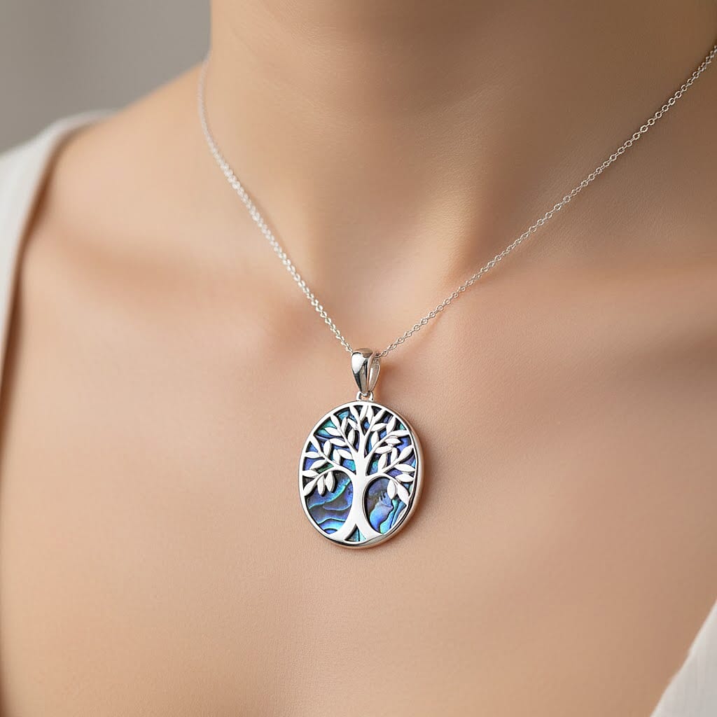 Abalone Shell Life of Tree Pendant in Sterling Silver