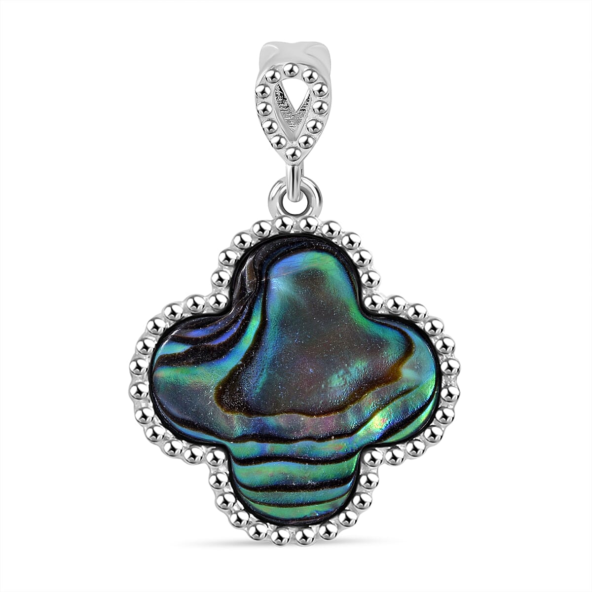Designer Inspired Abalone Shell Clover Pendant in Rhodium Overlay Sterling Silver 7813879 0
