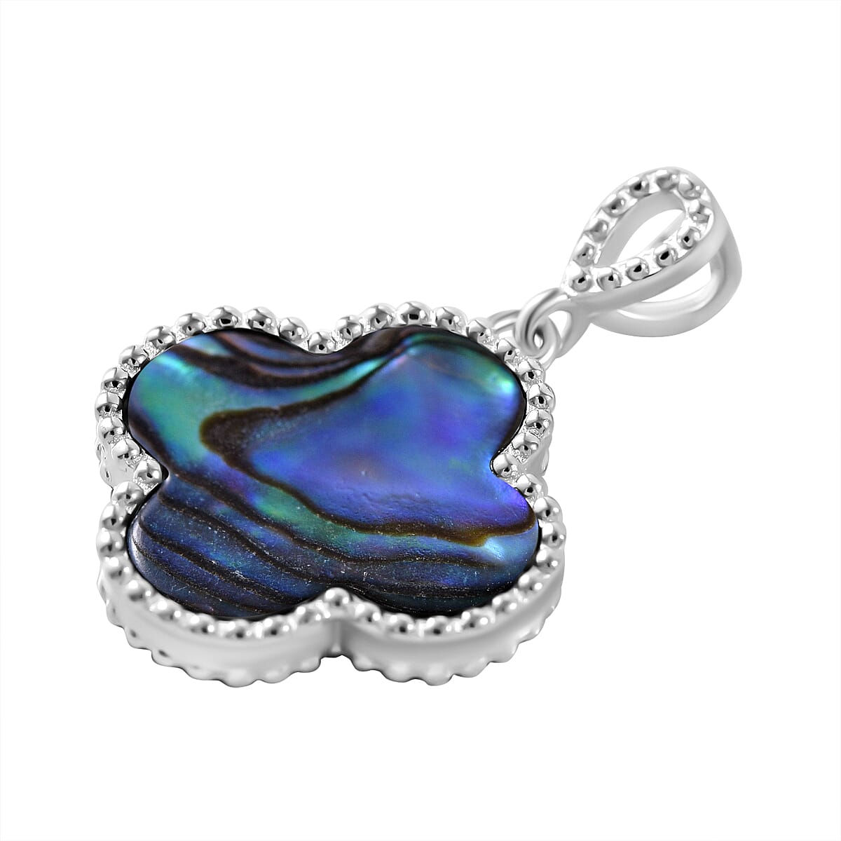 Designer Inspired Abalone Shell Clover Pendant in Rhodium Overlay Sterling Silver 7813879 3