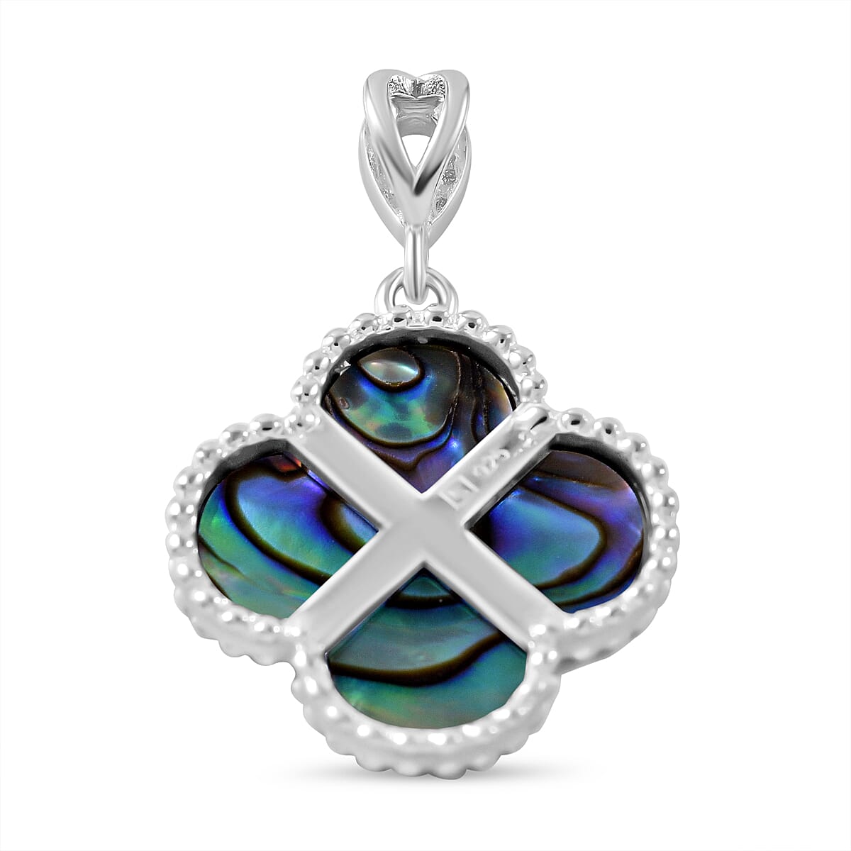Designer Inspired Abalone Shell Clover Pendant in Rhodium Overlay Sterling Silver 7813879 4