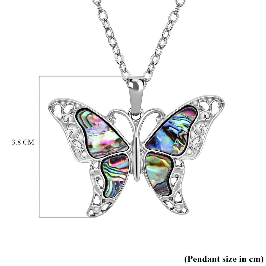Abalone Shell Butterfly Pendant with Chain ( 25 Inch With 2 Inch Extender)