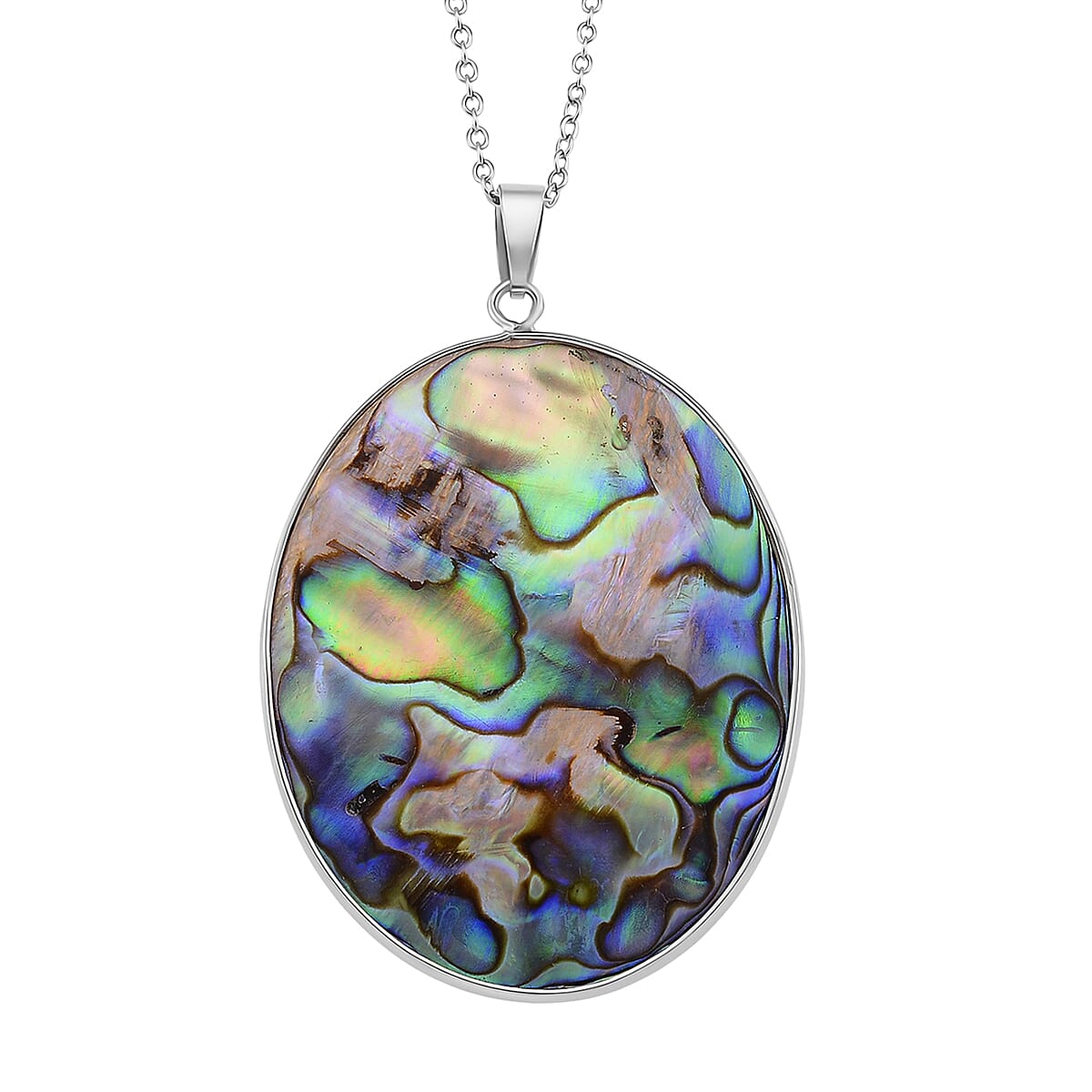 Abalone Shell Oval Cut Pendant with Chain (Size 20-2 EXT) in Silver Tone 60.00 Ct. V32368017 0