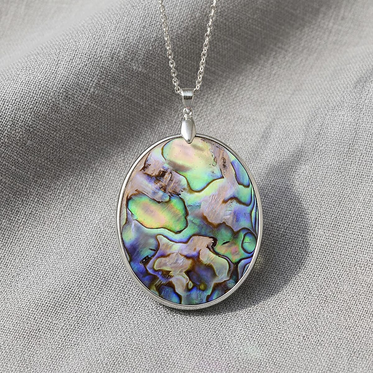 Abalone Shell Oval Cut Pendant with Chain (Size 20-2 EXT) in Silver Tone 60.00 Ct. V32368017 2
