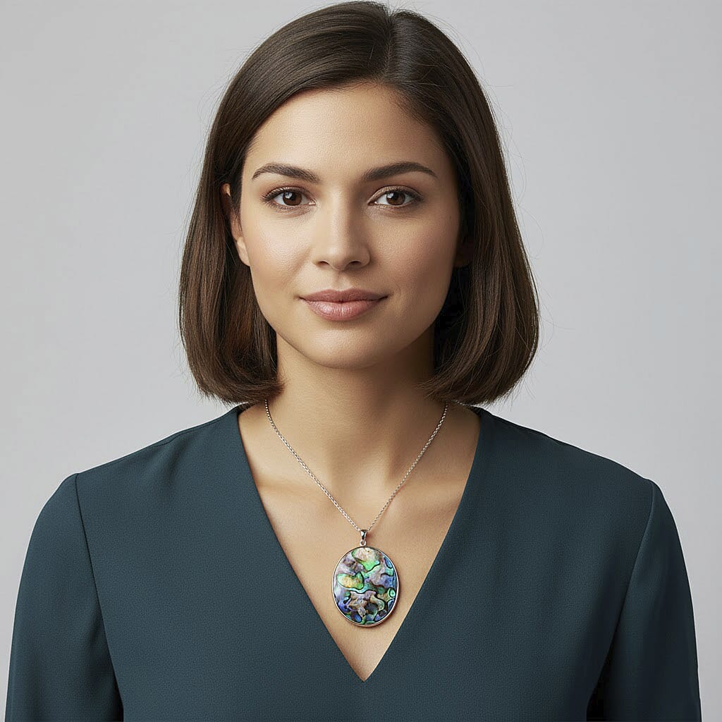 Abalone Shell Oval Cut Pendant with Chain (Size 20-2 EXT) in Silver Tone 60.00 Ct. V32368017 3