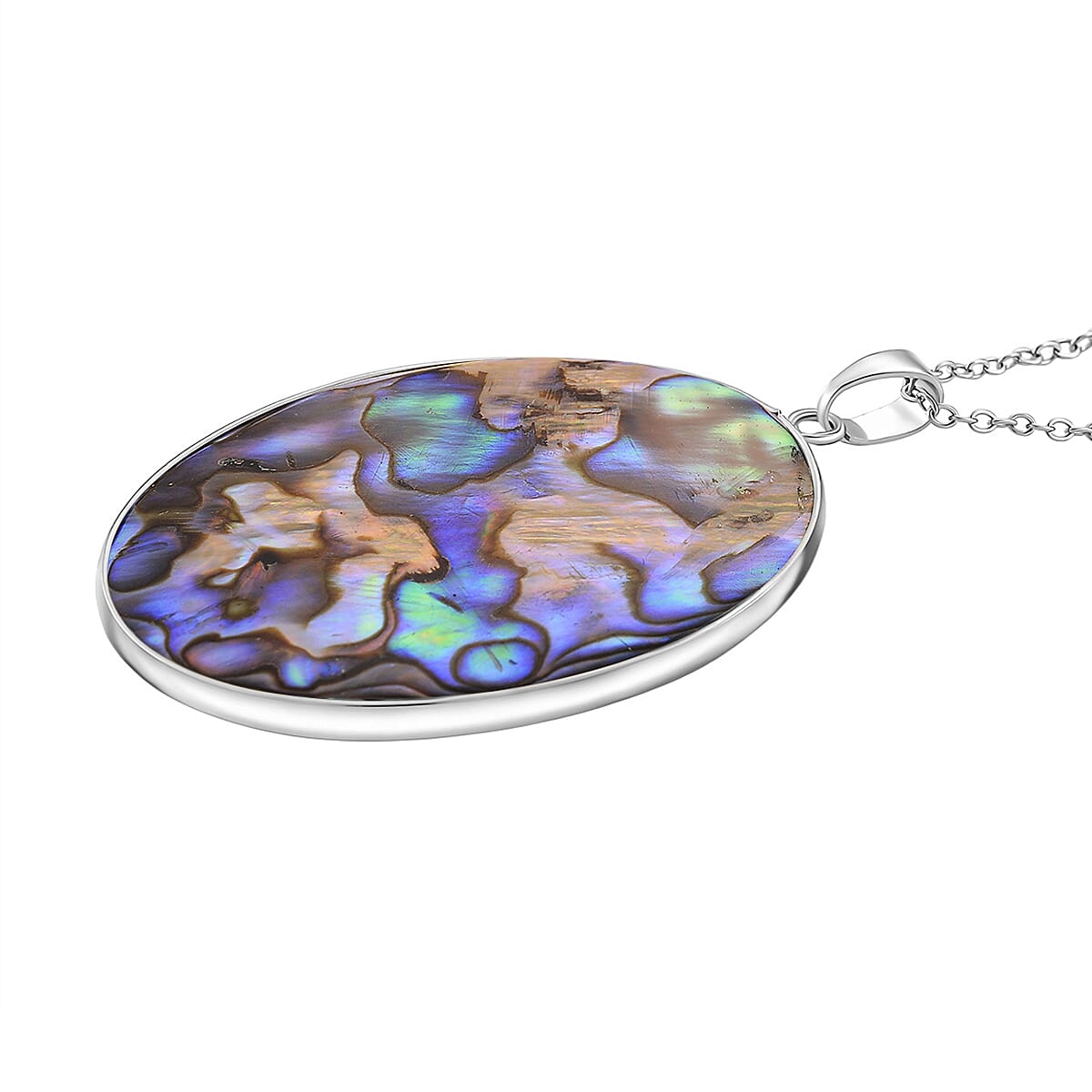 Abalone Shell Oval Cut Pendant with Chain (Size 20-2 EXT) in Silver Tone 60.00 Ct. V32368017 4