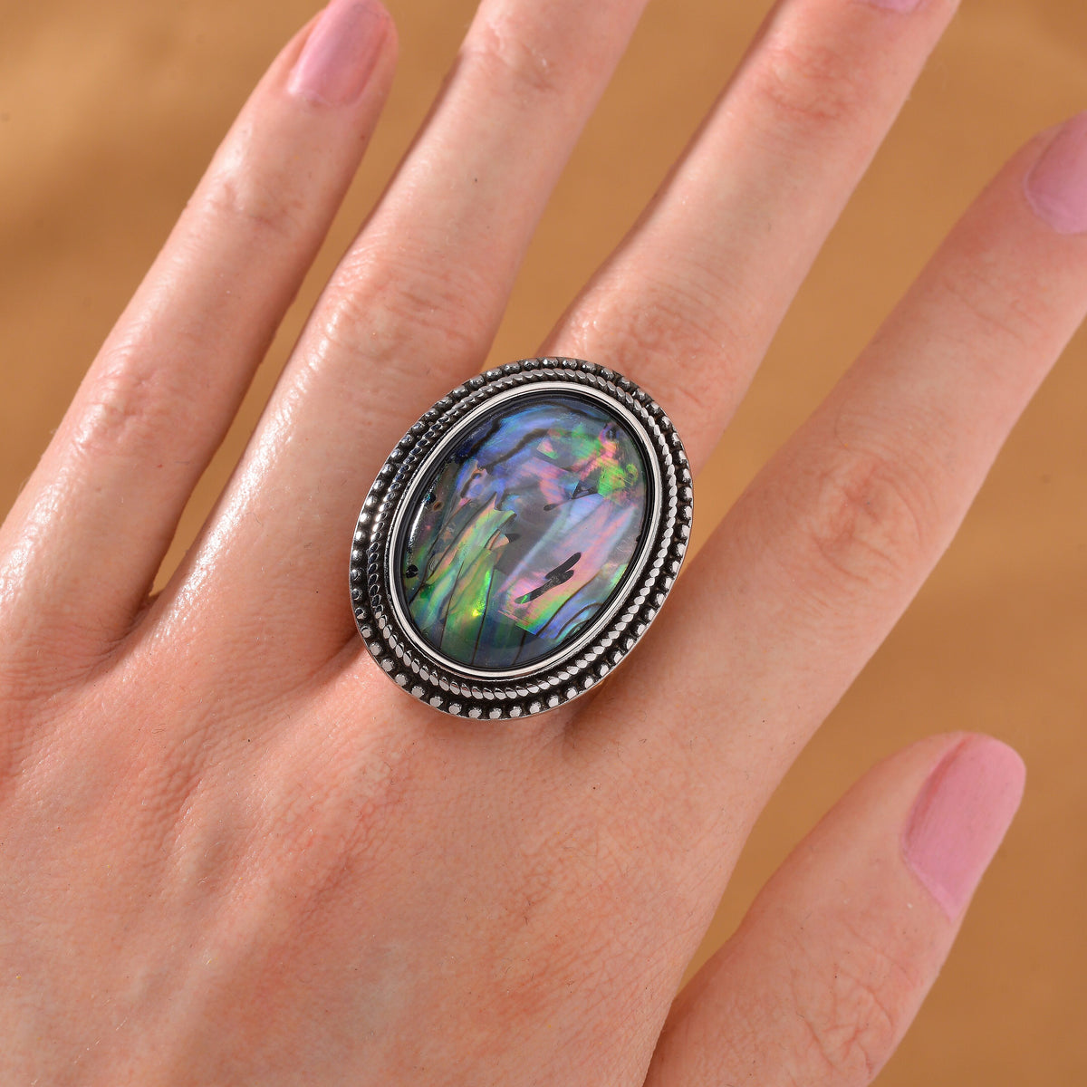 Abalone Shell Oval Shape Ring with Oxidized 7678735 2