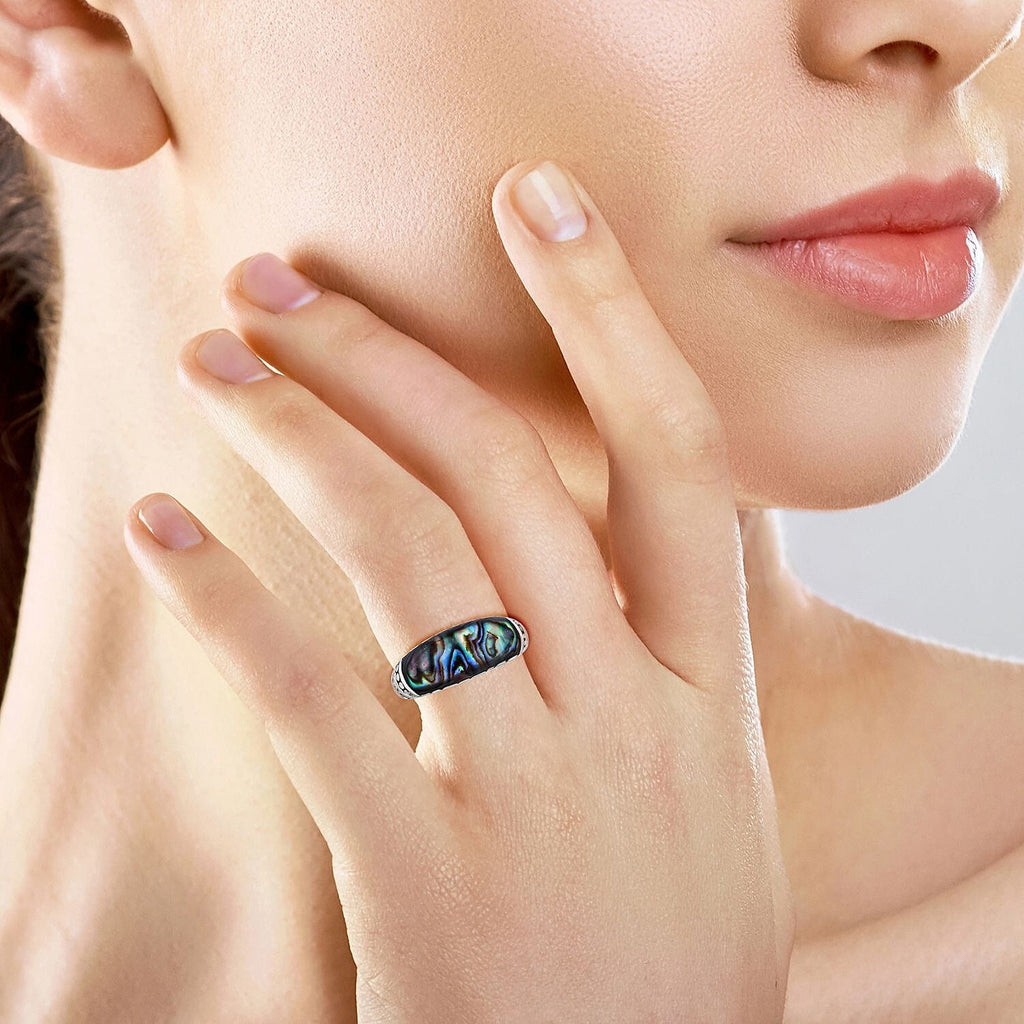 Abalone Shell  Ring  Sterling Silver 0.01 ct,  Silver Wt. 5.2 Gms  0.010  Ct.