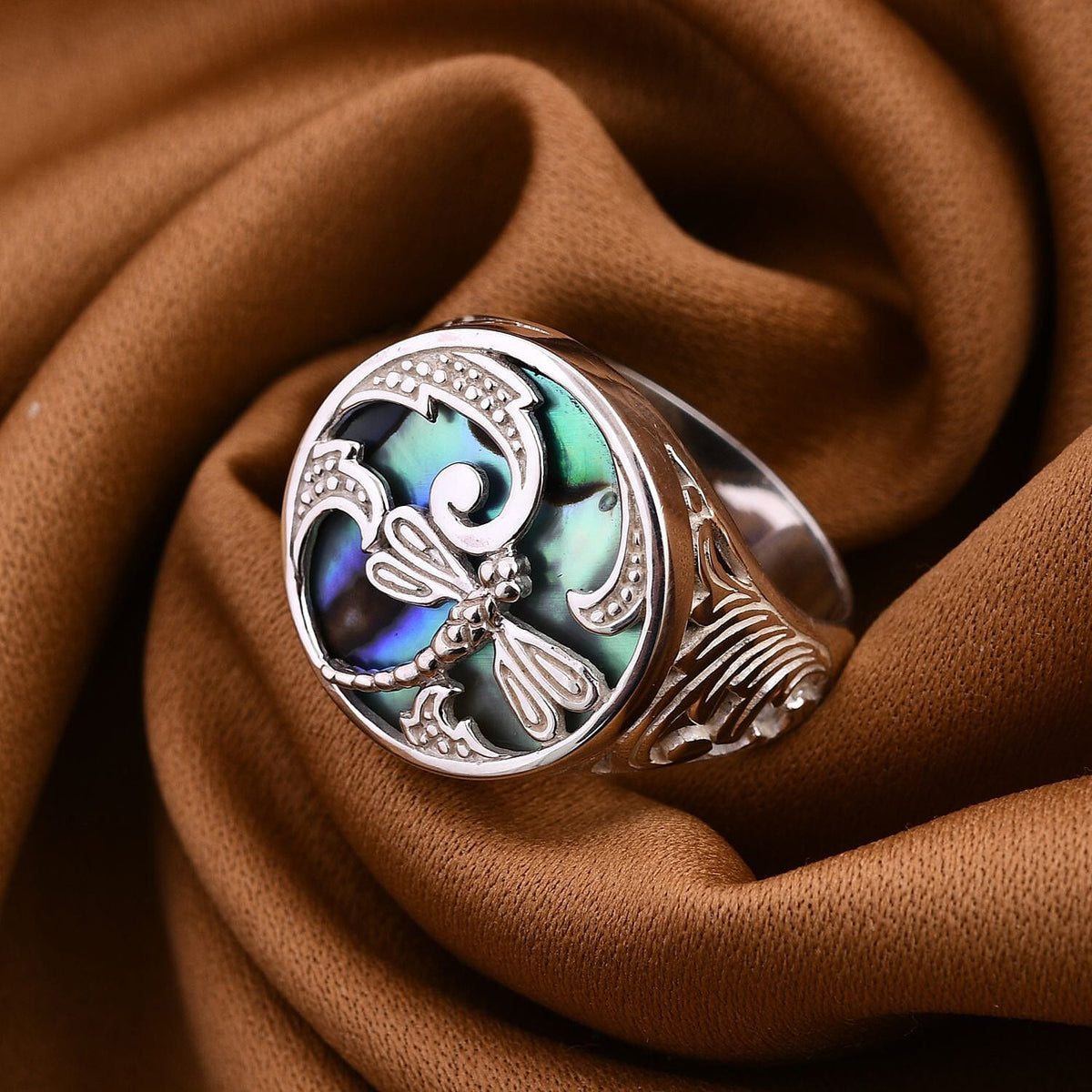 Royal Bali Collection - Abalone Shell Butterfly Ring in Sterling Silver, Silver Wt 5.40 GM 7654197 1