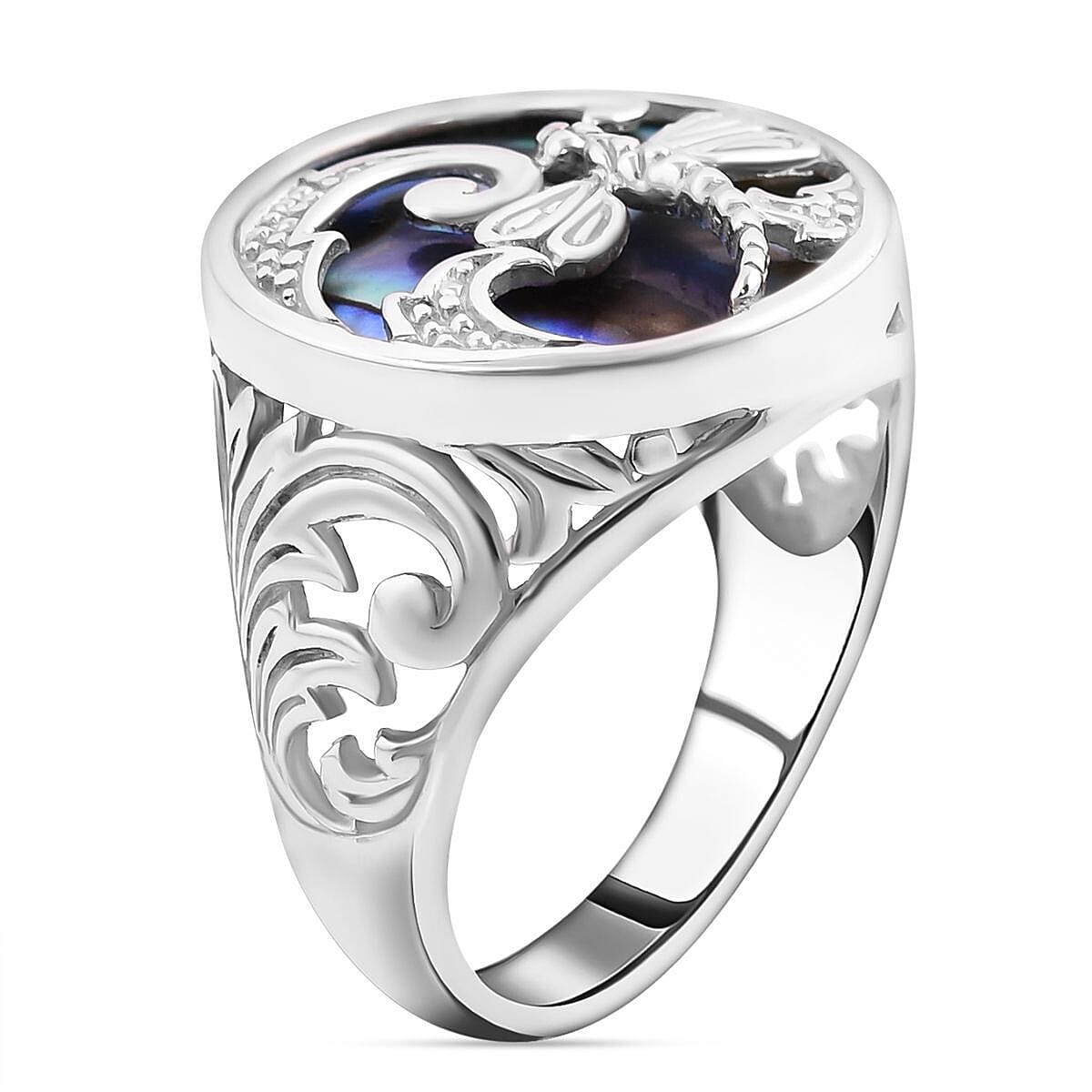 Royal Bali Collection - Abalone Shell Butterfly Ring in Sterling Silver, Silver Wt 5.40 GM 7654197 3