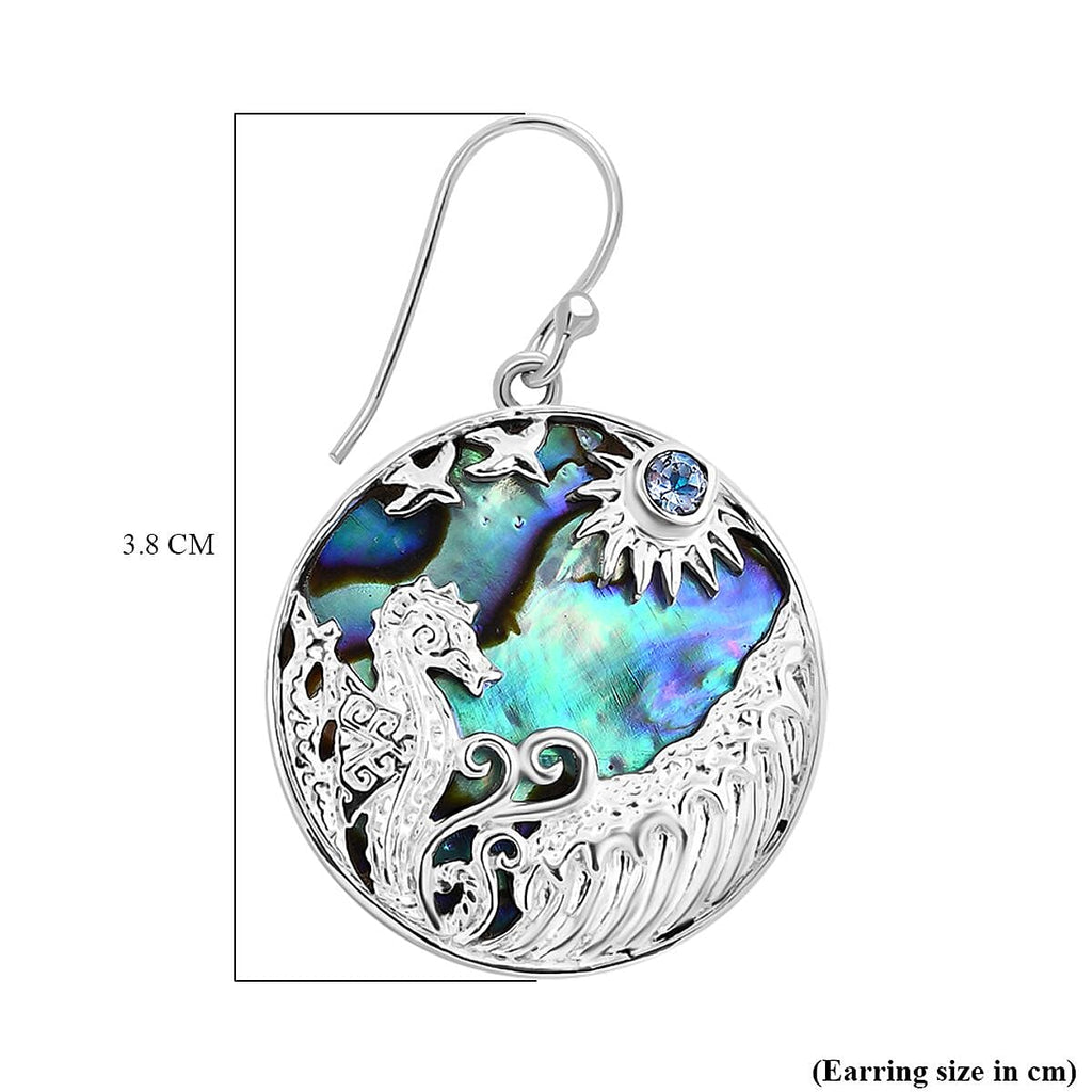 Abalone Shell & Skyblue Topaz Hook Earring in Sterling Silver