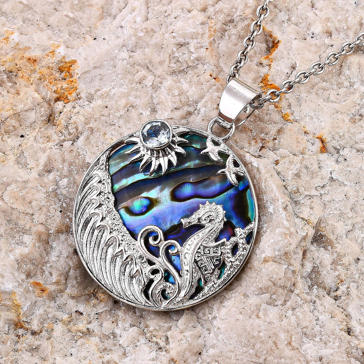 Abalone Shell &amp; Skyblue Topaz  Pendant in Sterling Silver 9.60 Ct. 7768597 2