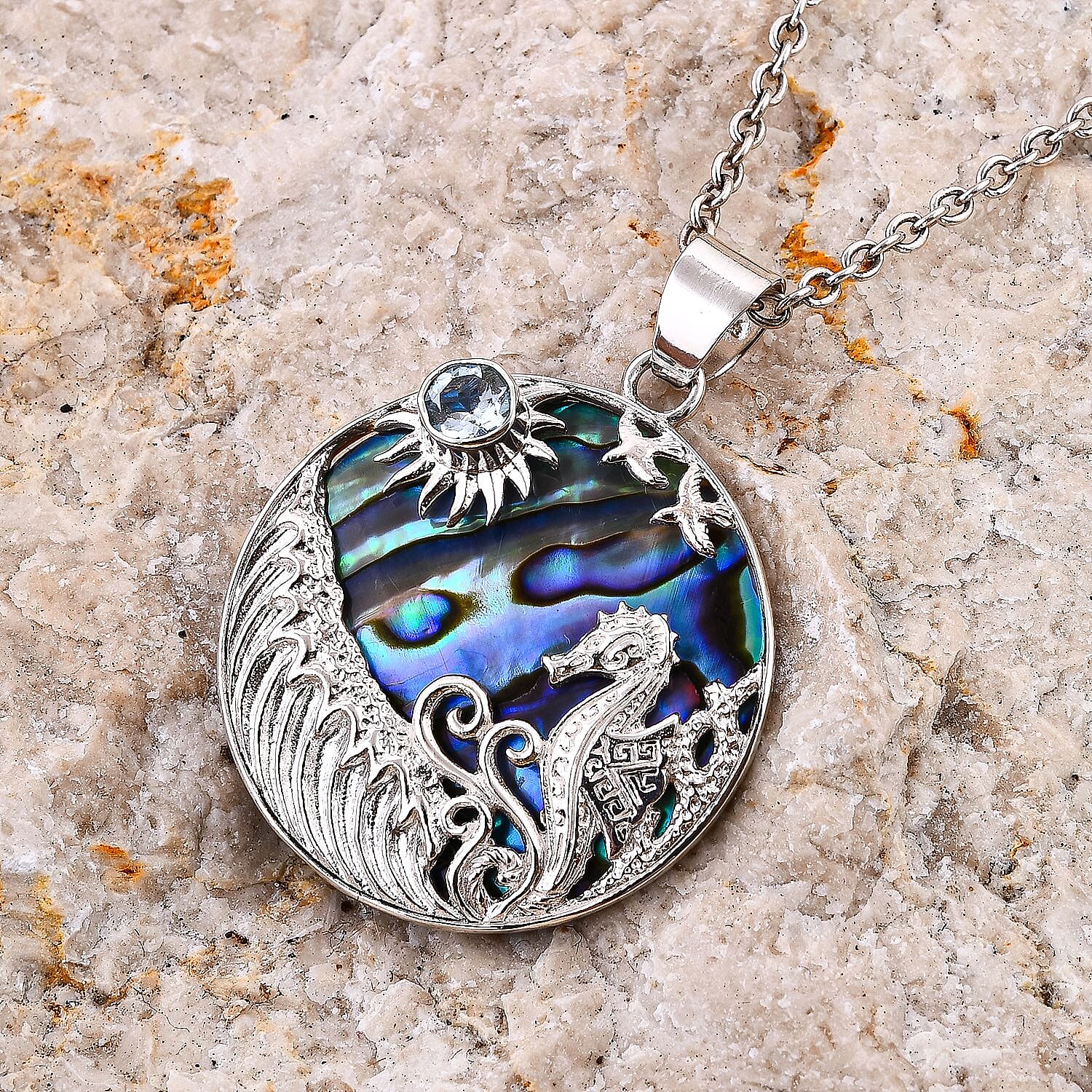 Abalone Shell &amp; Skyblue Topaz  Pendant in Sterling Silver 9.60 Ct. 7768597 2