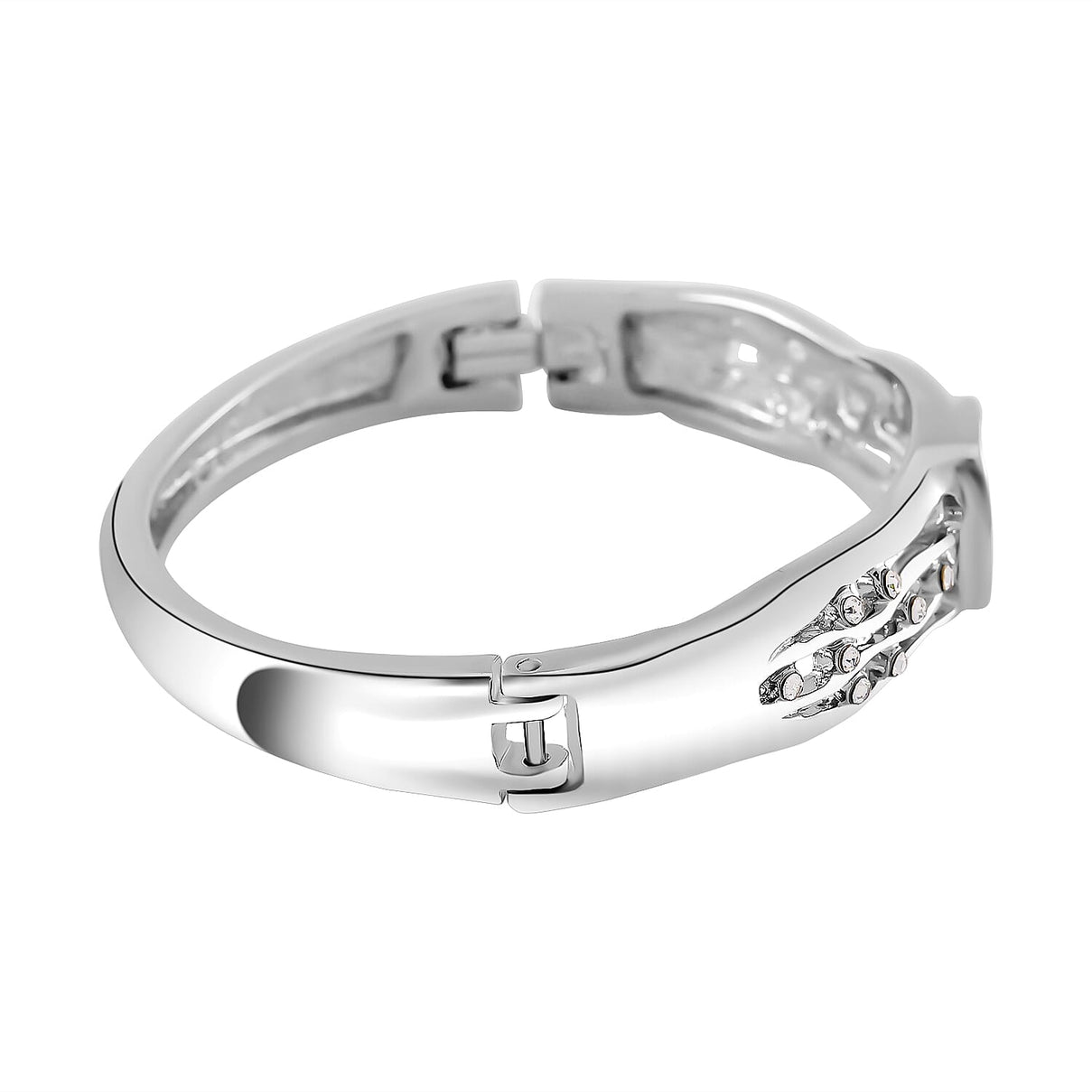 Designer Inspired- Abalone Shell, White Crystal Wave Bangle (Size 7.5) in Silvertone 7811848 3