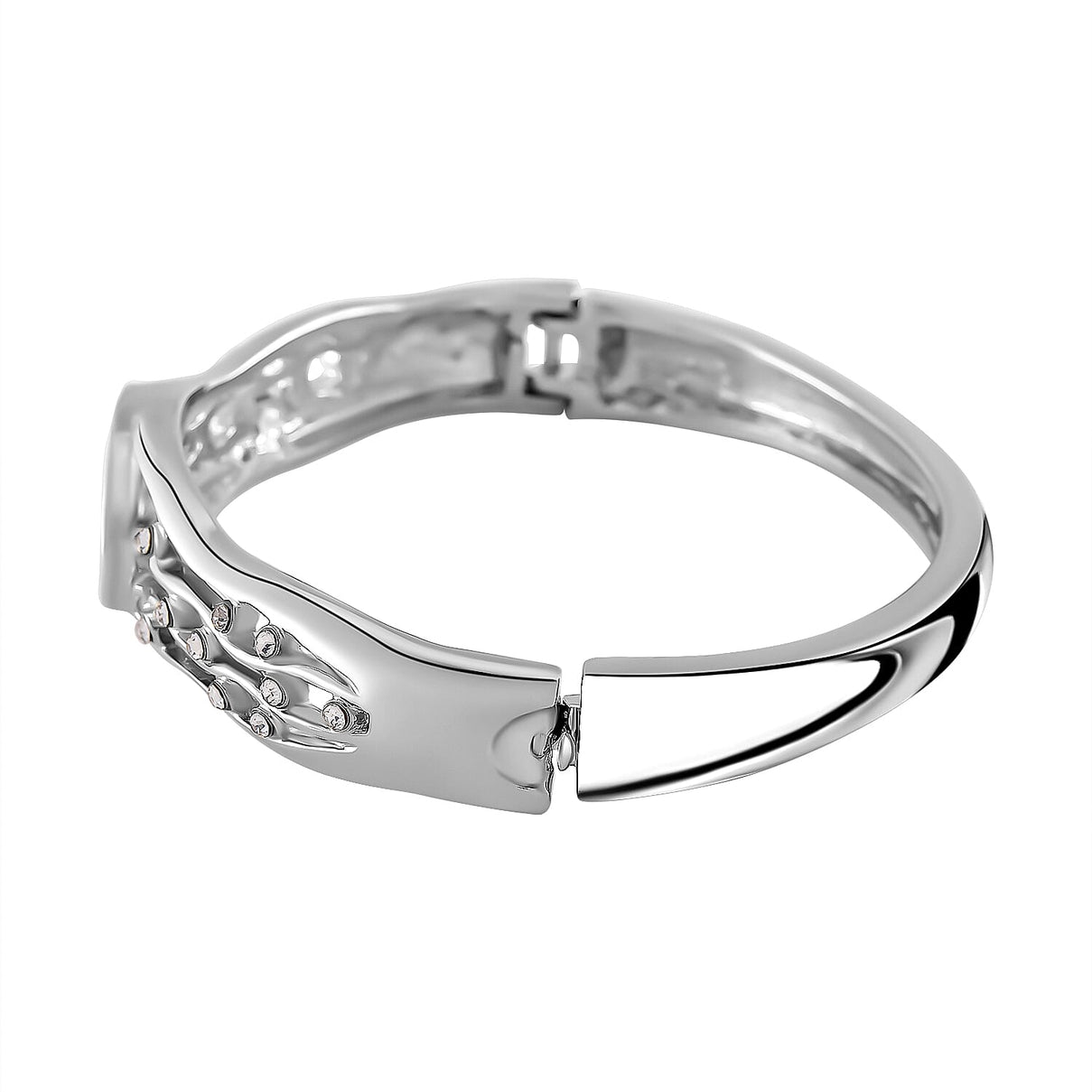 Designer Inspired- Abalone Shell, White Crystal Wave Bangle (Size 7.5) in Silvertone 7811848 4