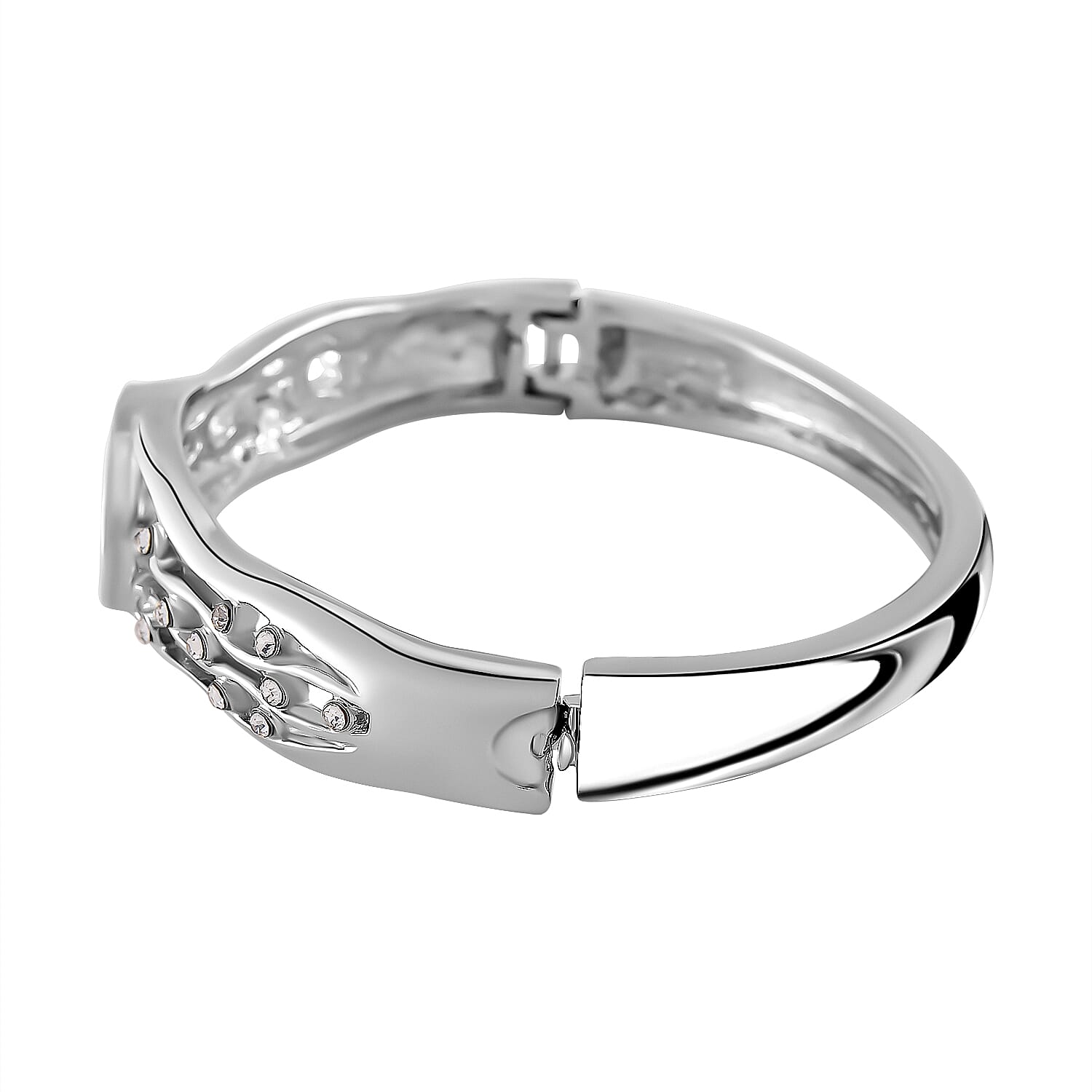 Designer Inspired- Abalone Shell, White Crystal Wave Bangle (Size 7.5) in Silvertone 7811848 4