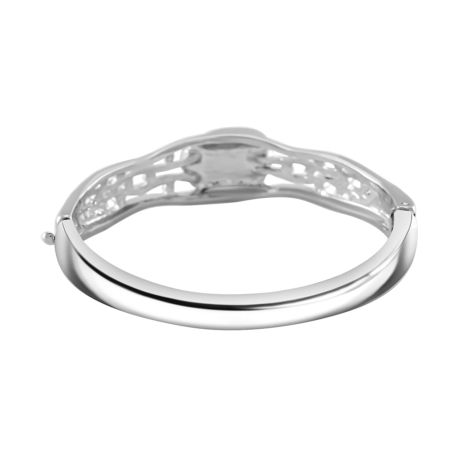Designer Inspired- Abalone Shell, White Crystal Wave Bangle (Size 7.5) in Silvertone 7811848 5