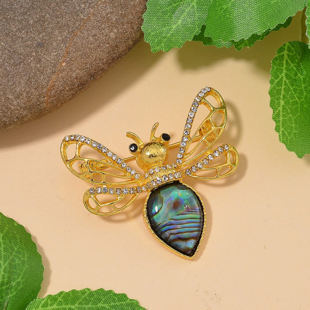 Abalone Shell, White and Black Crystal Brooch