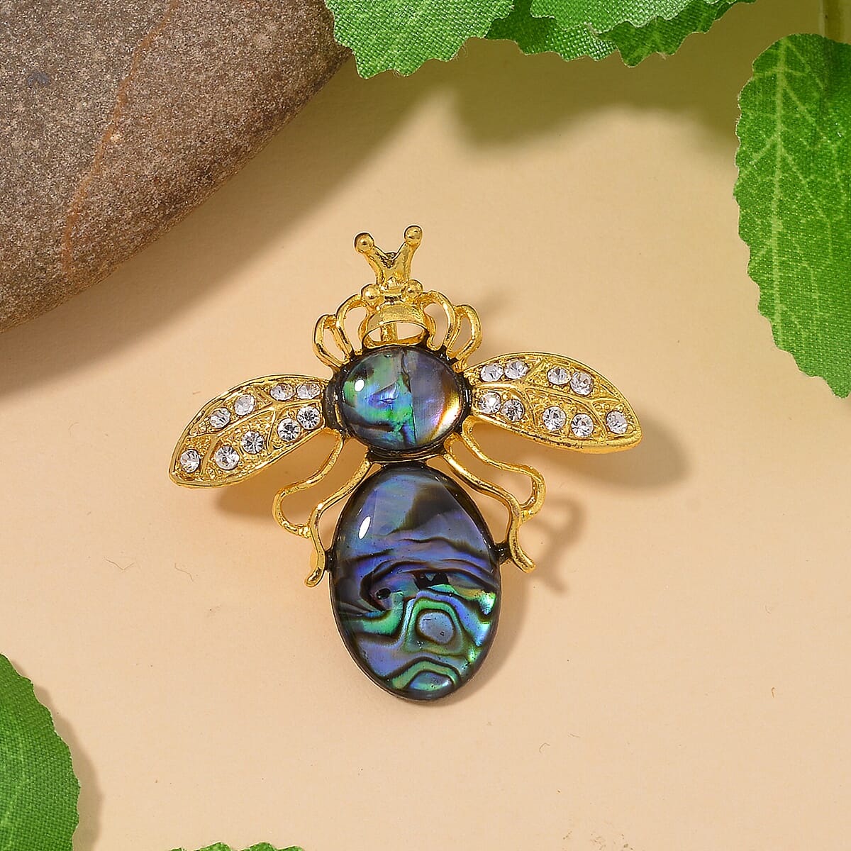 Abalone Shell Bee Motif Crystal Brooch 7826424 1