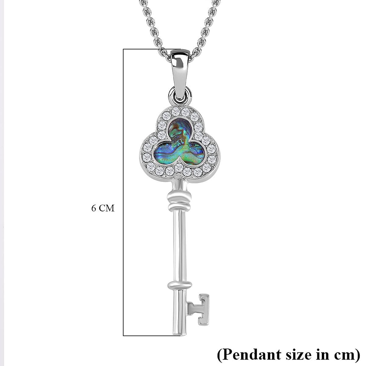 Abalone Shell &amp; White Austrian Crystal Key Pendant with Chain (Size 20) in Silver Tone 4180105 6