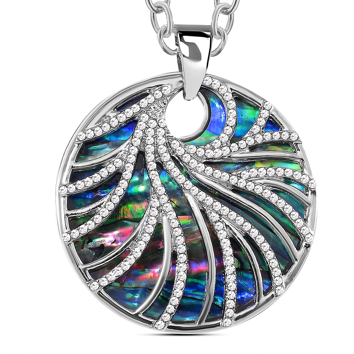 Abalone Shell, White Crystal Pendant with Chain (Size 24) 4291396 0