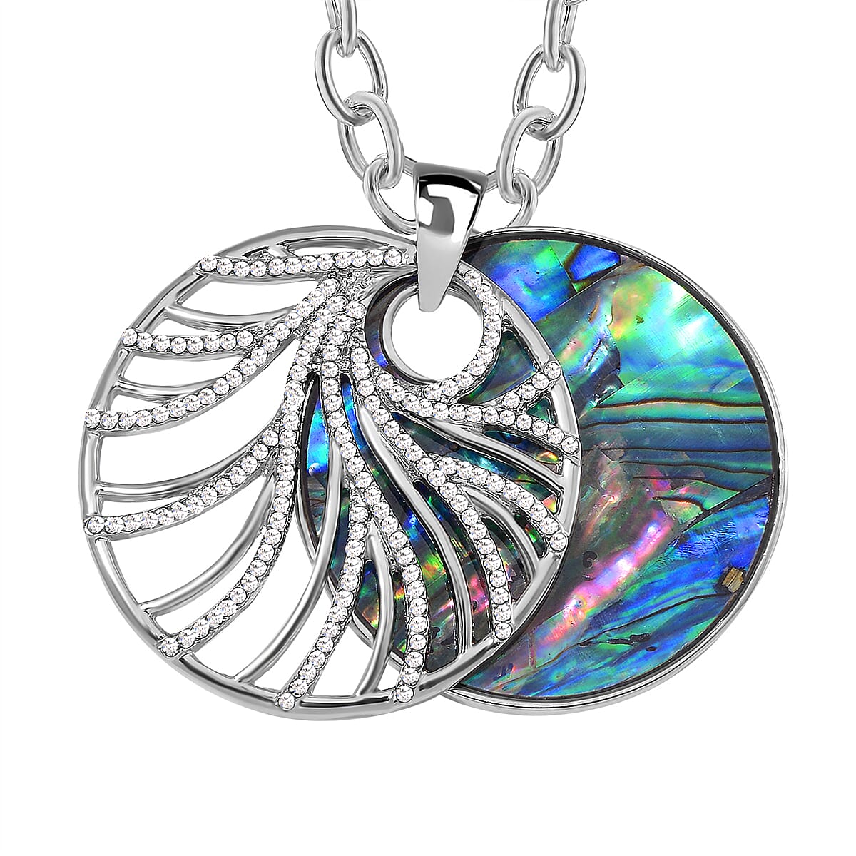 Abalone Shell, White Crystal Pendant with Chain (Size 24) 4291396 5