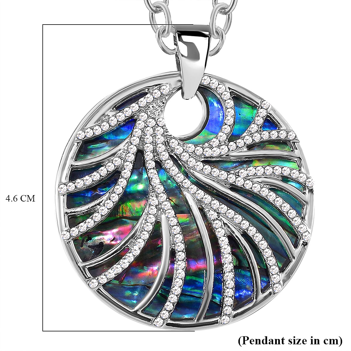 Abalone Shell, White Crystal Pendant with Chain (Size 24) 4291396 7