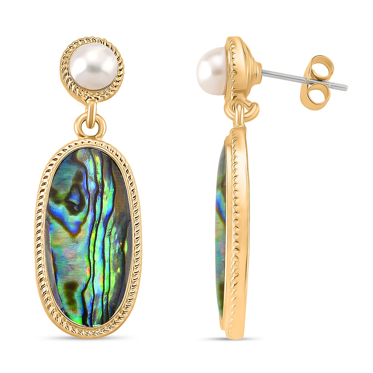 Abalone Shell &amp; White Fresh Water Pearl Earring with Push Back 7800905 0