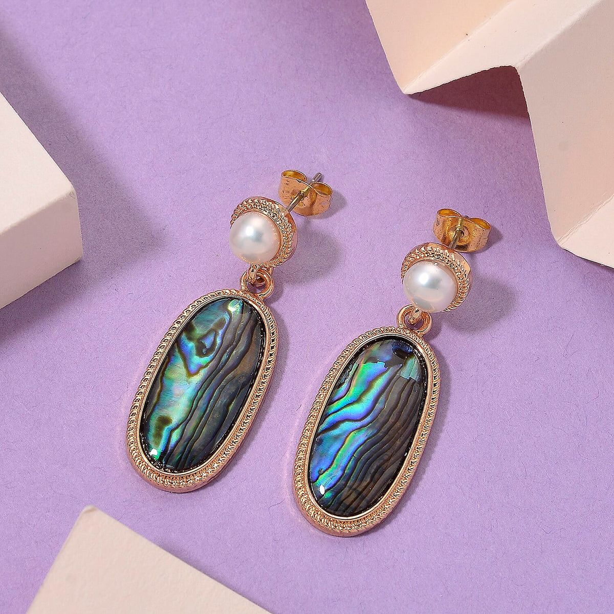 Abalone Shell &amp; White Fresh Water Pearl Earring with Push Back 7800905 1