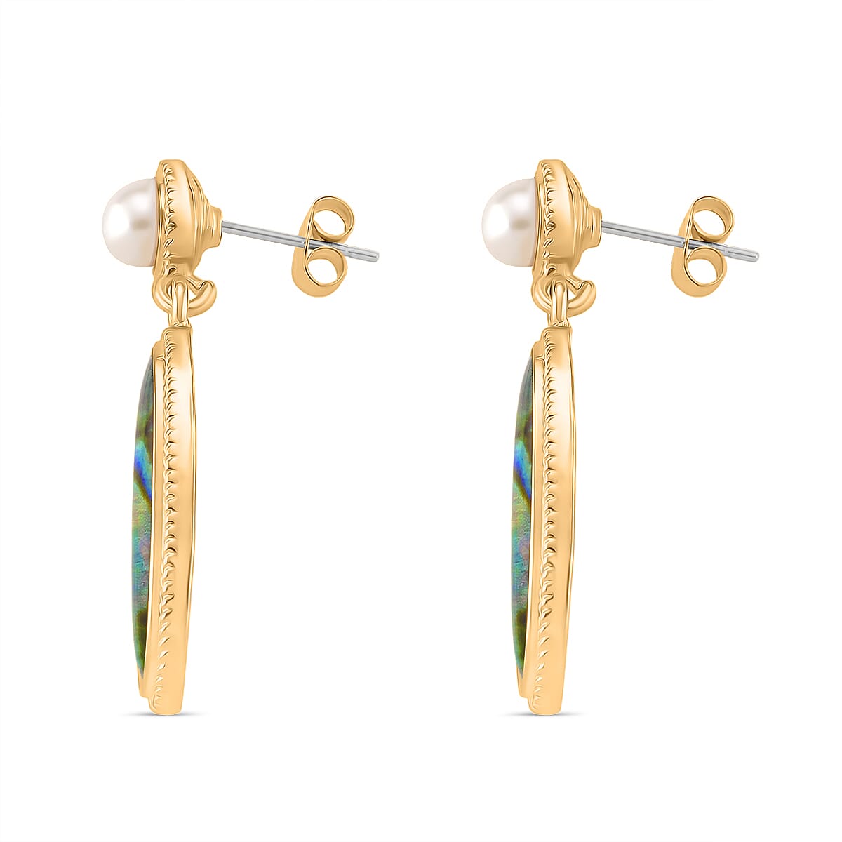 Abalone Shell &amp; White Fresh Water Pearl Earring with Push Back 7800905 3
