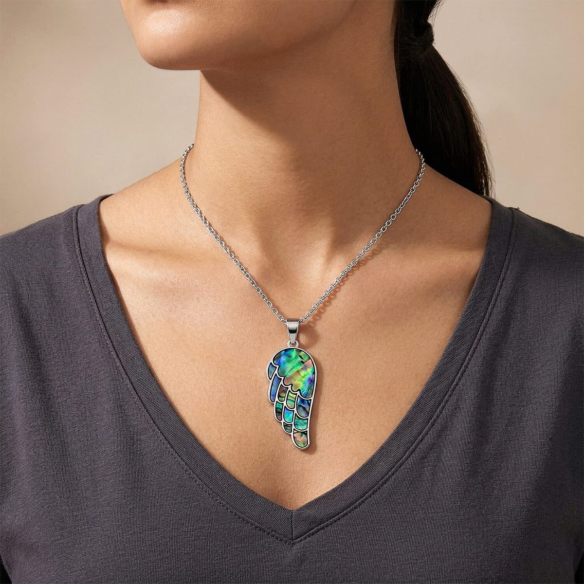 Abalone Shell Wing Pendant with Chain (Size 24+2 Ext) 4464085 2