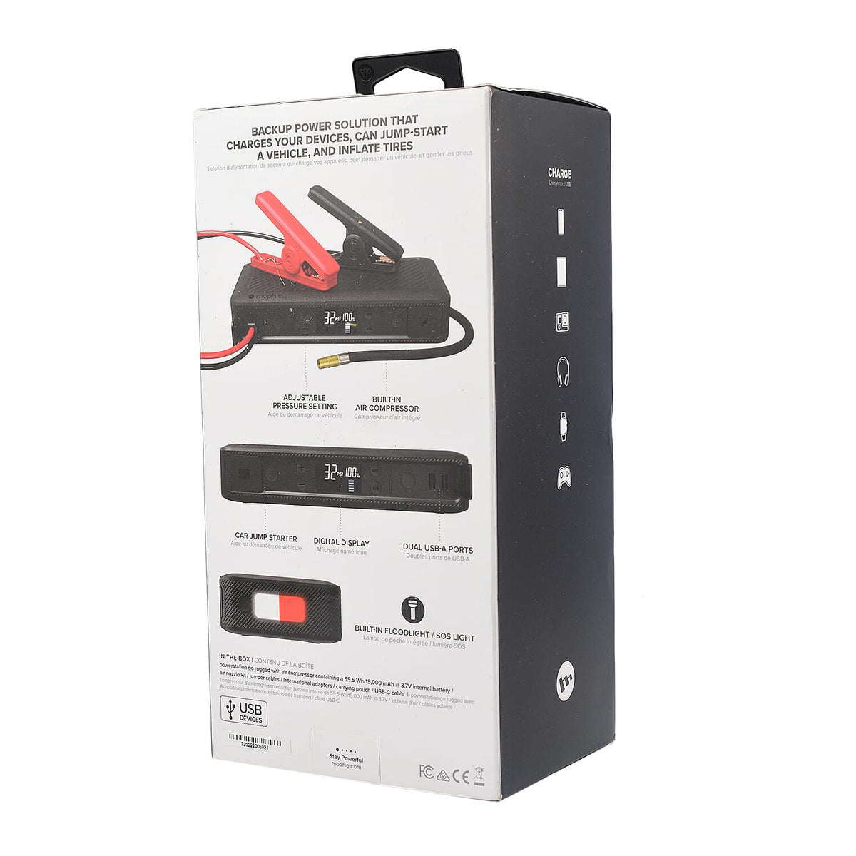 Mophie Powerstation Go Rugged Air Compressor, USB Power Charger And Battery Starter (15000 mAH Battery Included) - Black 7683329 12
