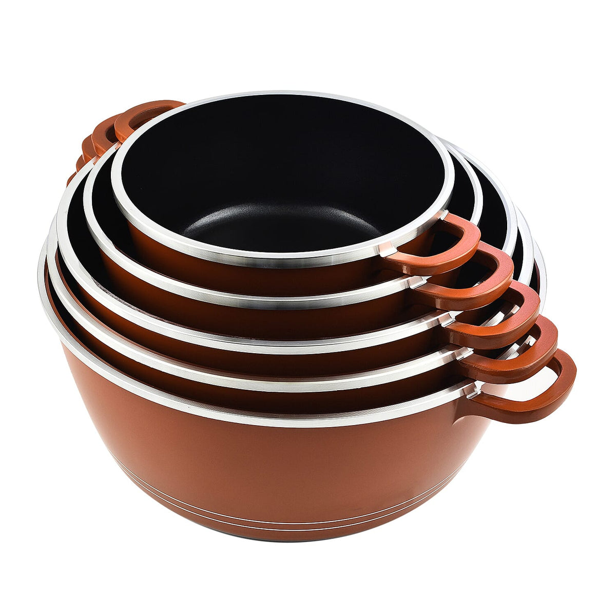 Set of 10 - Pan and Lid Set, Ceramic non-stick, Die-cast (32cm, 30cm, 28cm, 24cm, 20cm) - Copper 7727990 4