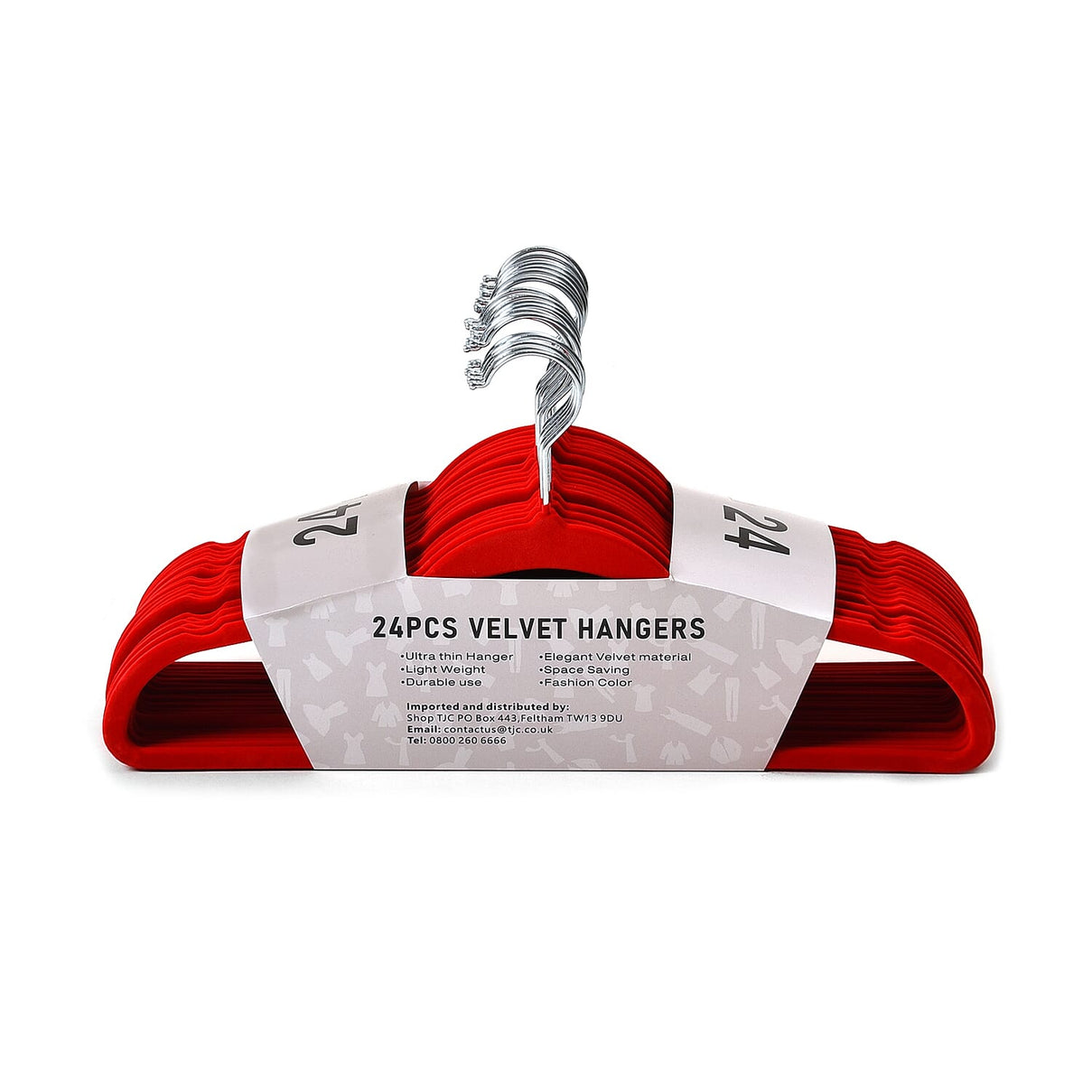 Set of 24 Velvet Hangers with 360-Degree Swivel Hook - Red 7687597 0