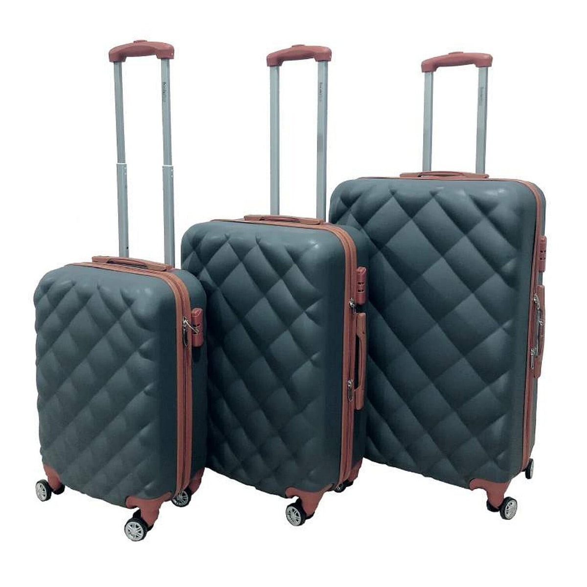 Set of 3 - Durable Hard Shell 4 Wheel Suitcases with Soft Grip Handles - 38L, 64L, 97L  - Grey 7762034 0
