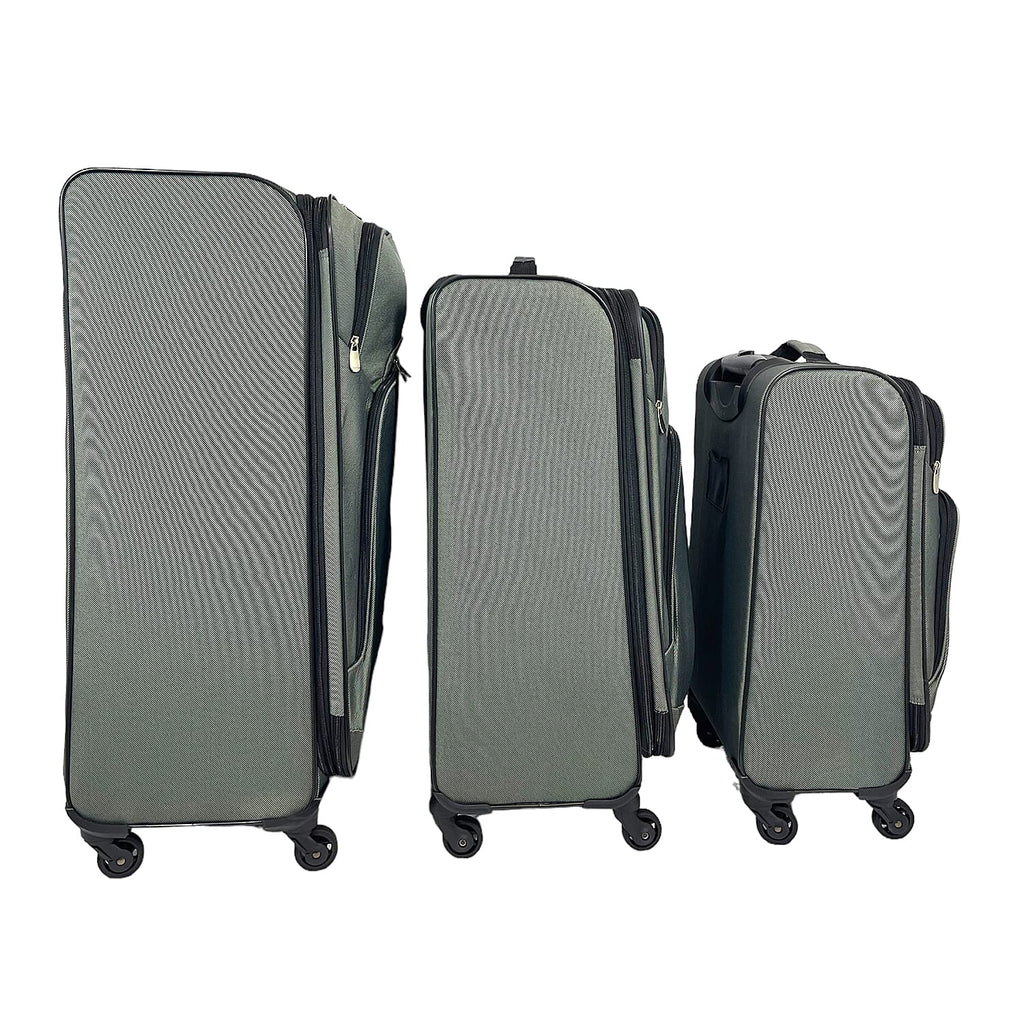 Set of 3 Soft Shell Luggage Suitcase with 360 Degree Spinner Wheels (31, 26 - 22 Inch) - Grey