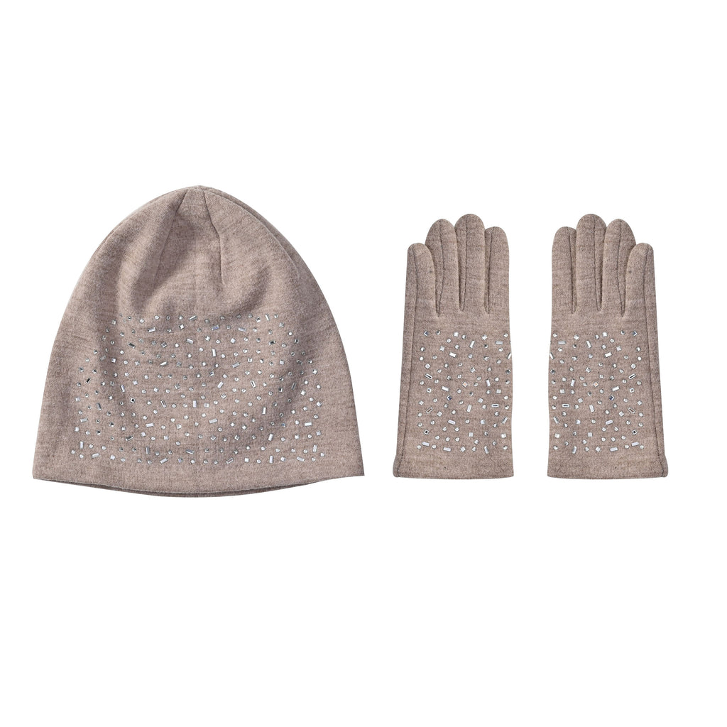 70% Cashmere Wool Gloves & Hat - Beige