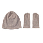 70% Cashmere Wool Gloves & Hat - Beige