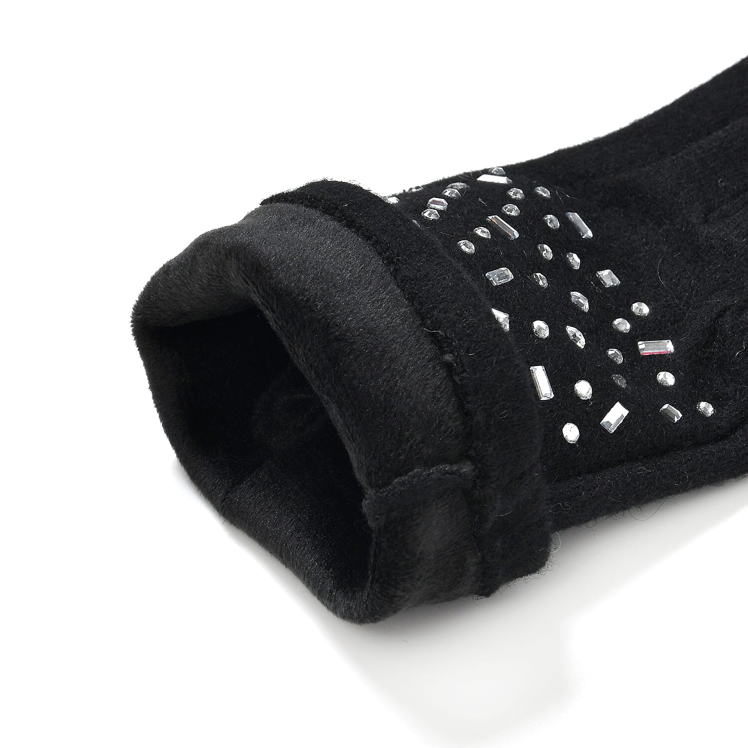 Premium Cashmere Wool Crystal Embellished Hat and Gloves - Black 7842640 9