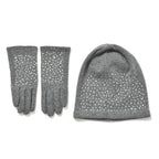 Premium Cashmere Wool Crystal Embellished Hat and Gloves - Grey