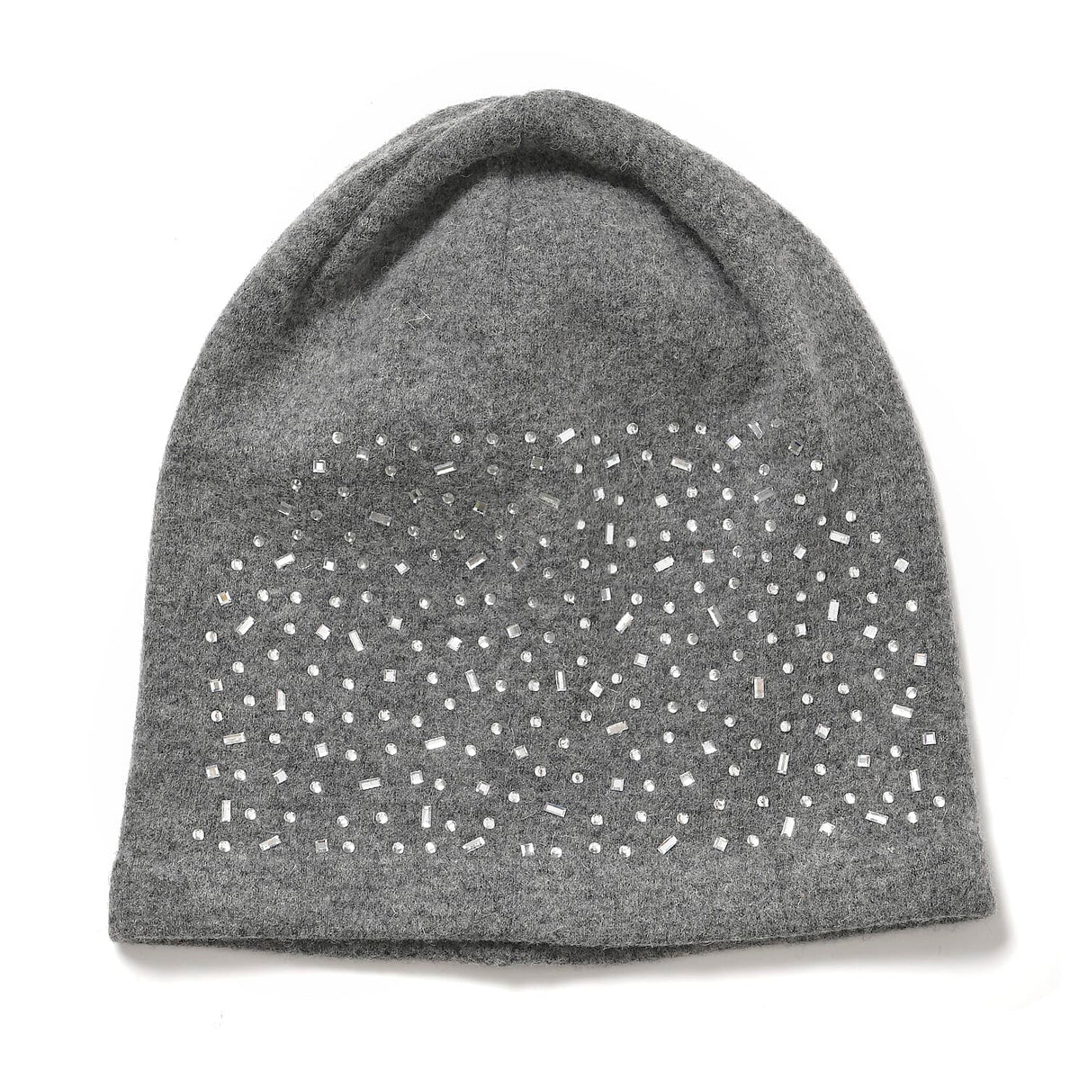 Premium Cashmere Wool Crystal Embellished Hat and Gloves - Grey V32516004 4